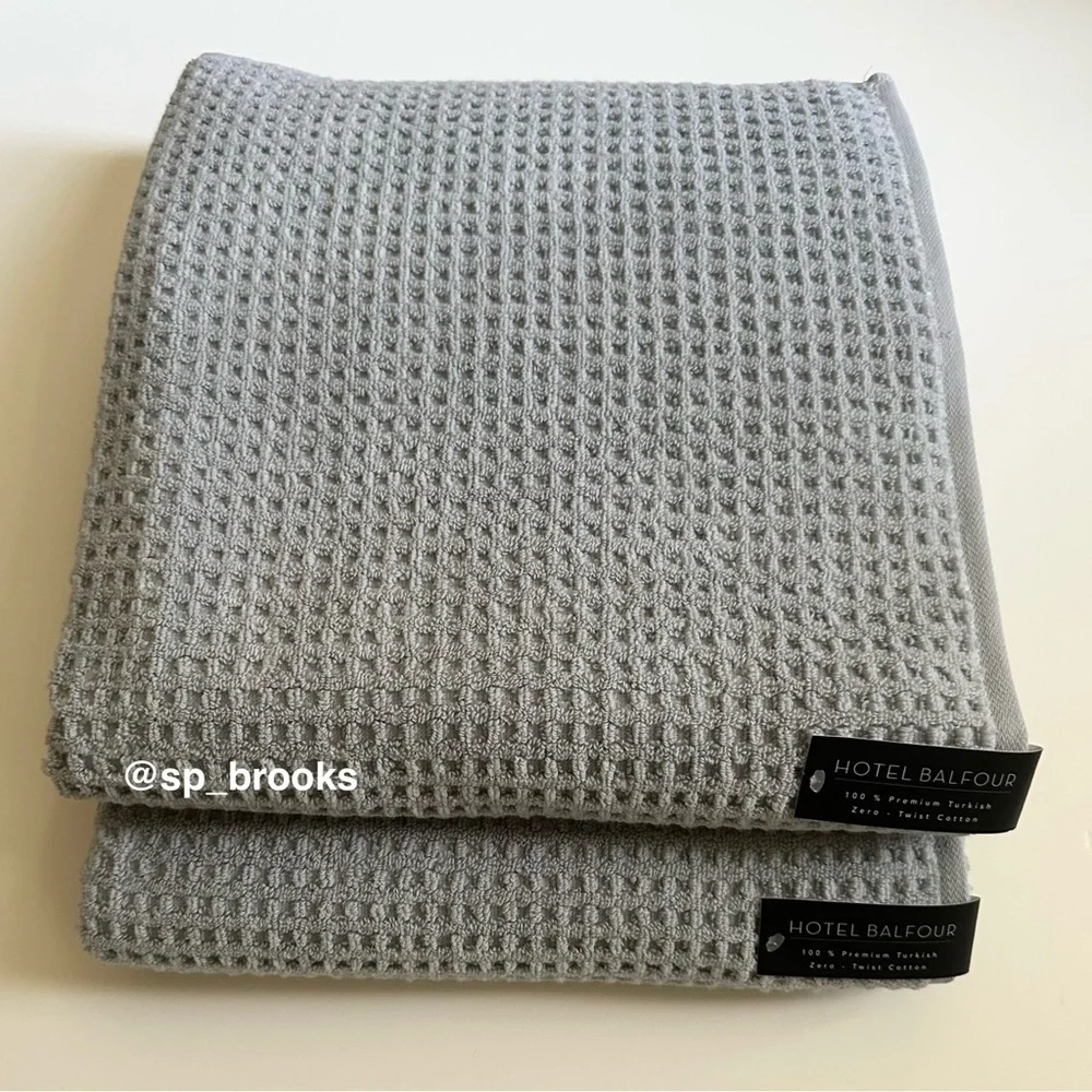 🎁8PC Hotel Balfour Bath Towel Set -Zero Twist Cotton -Waffle Light Blue Chambray